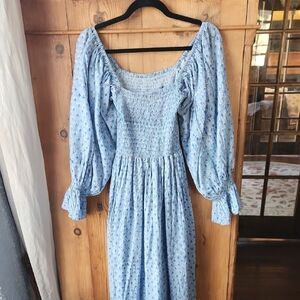 Blue Floral Long Sleeve Dress